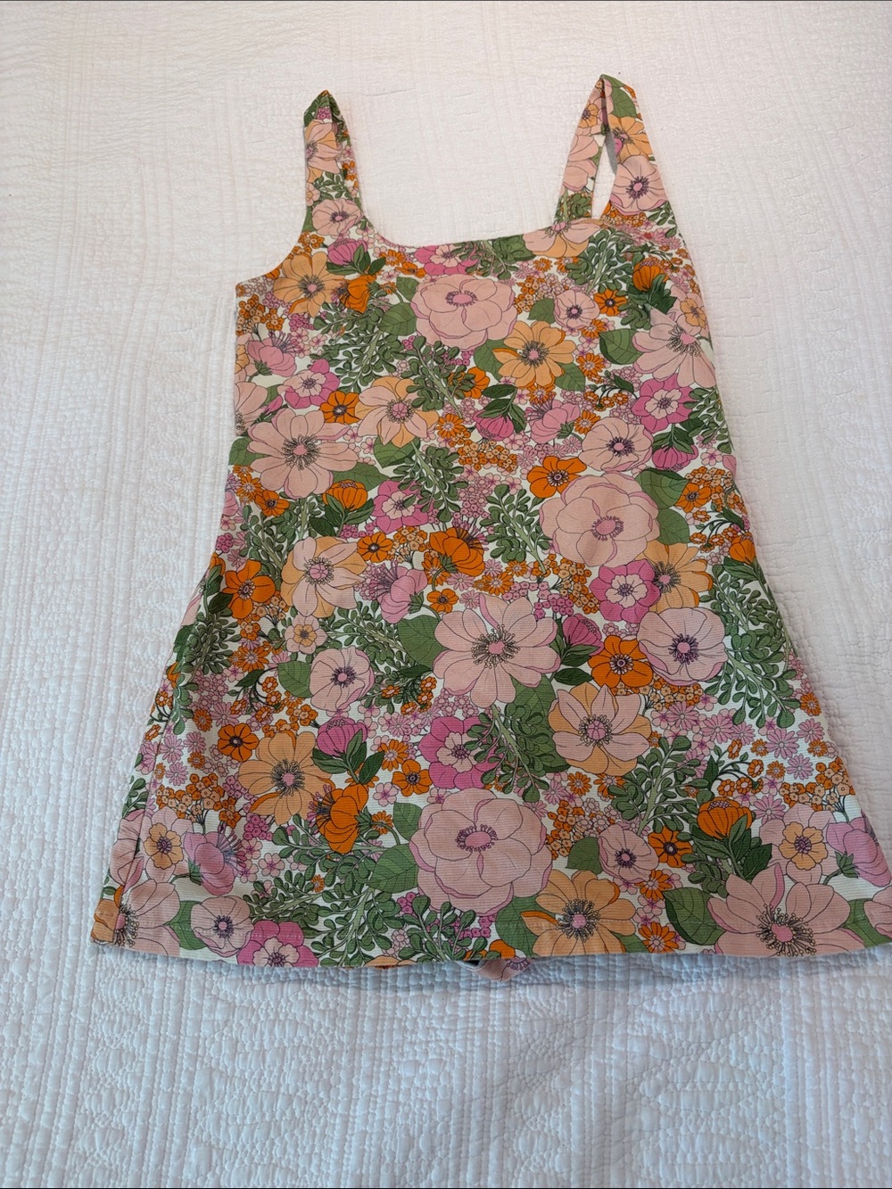 Mango Floral Tank Romper in Pink, Green & Orange